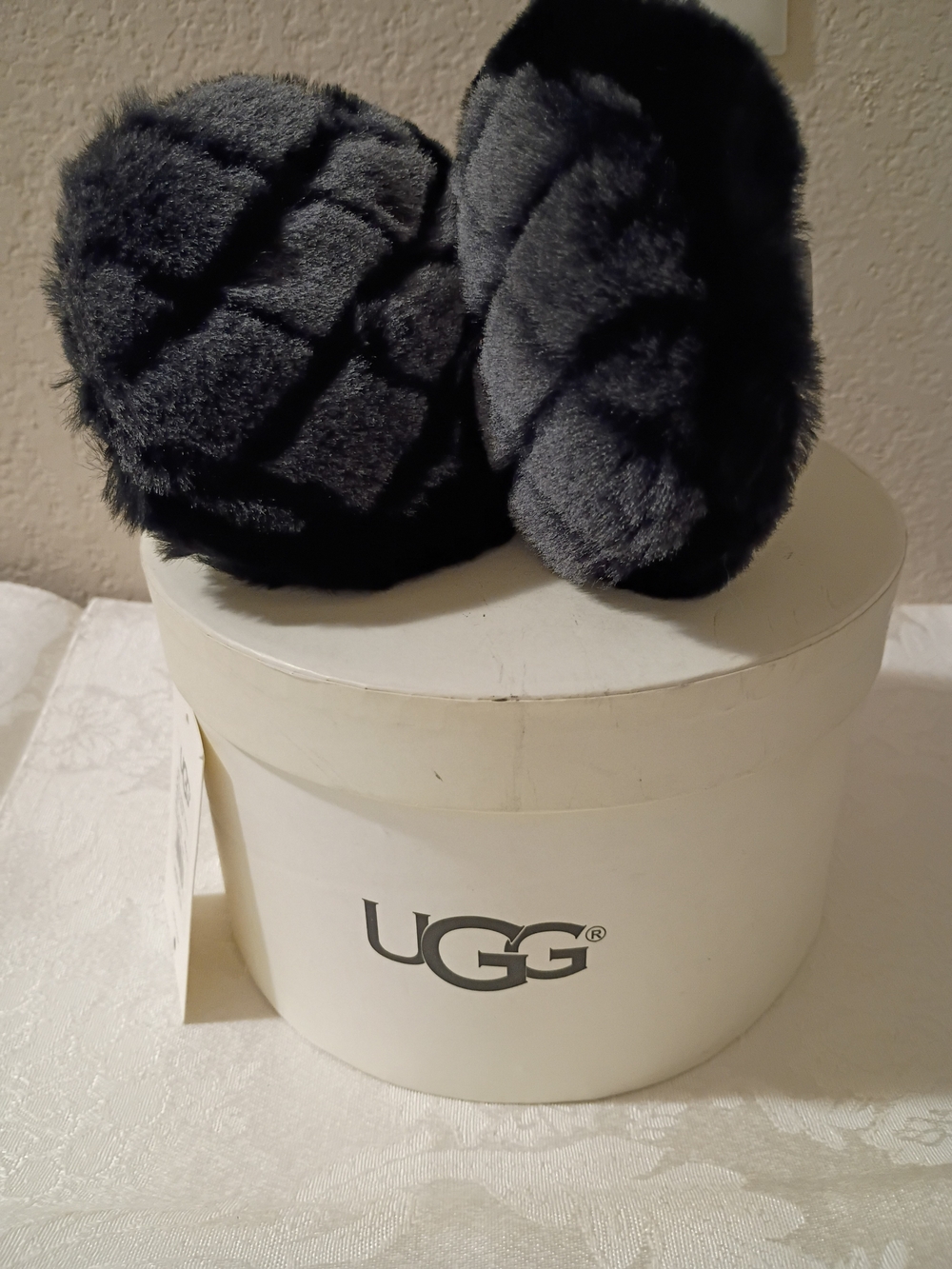 UGG Australia Black Charcoal Gray Quilted Plush Faux Fur Stripe Ear Muffs